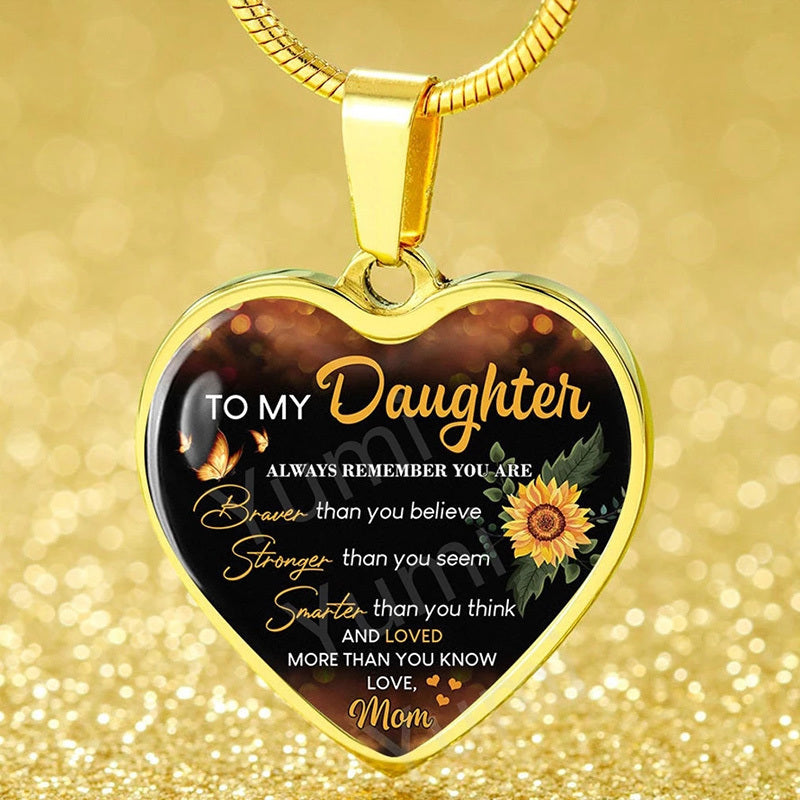 "Sunflower To My Daughter, Love Mom" - Heart Epoxy Necklace I