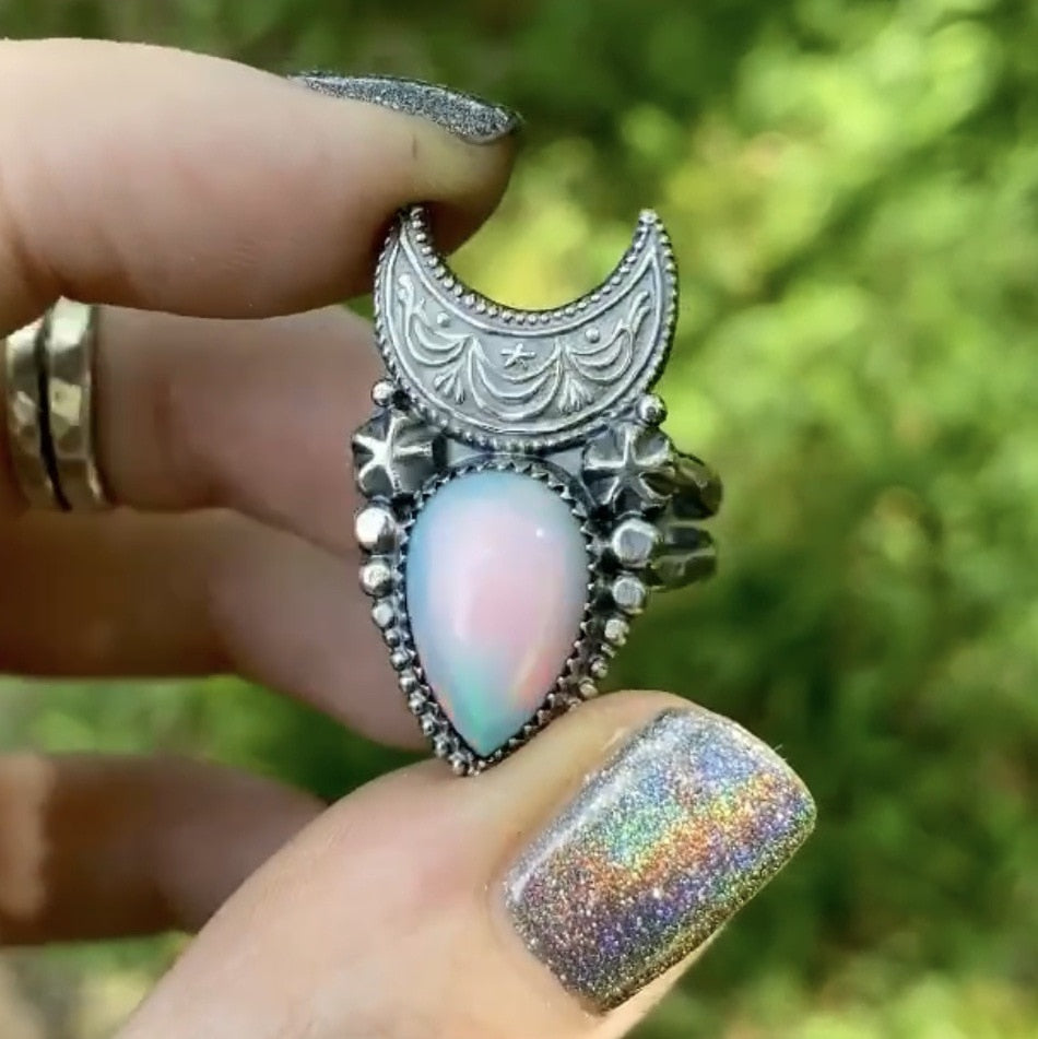 Vintage Stone Moon Star Ring