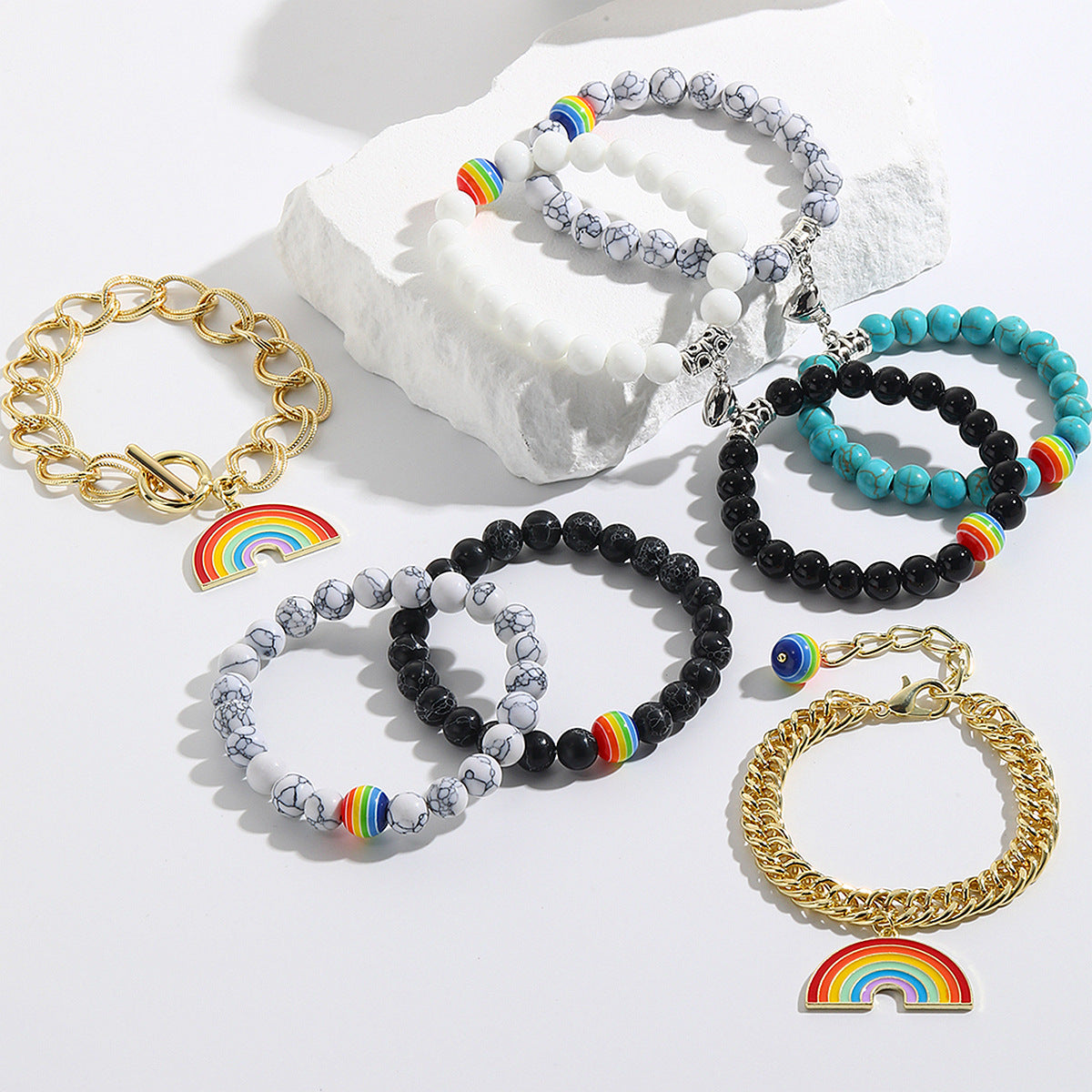 Beaded Pride Rainbow Bracelet Set