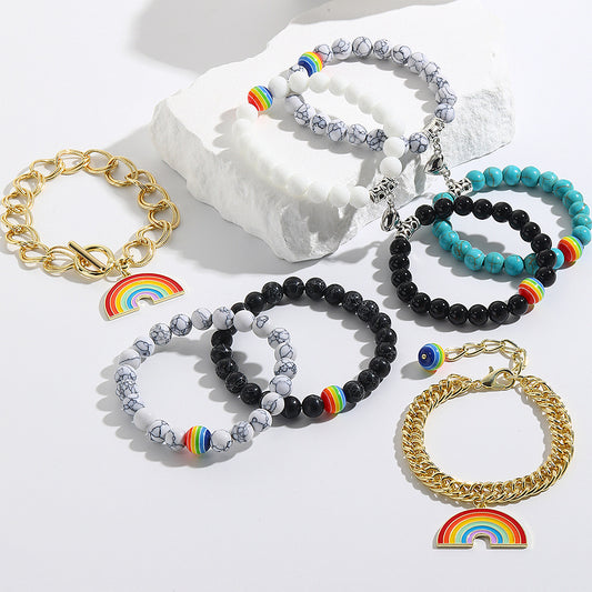 Beaded Pride Rainbow Bracelet Set