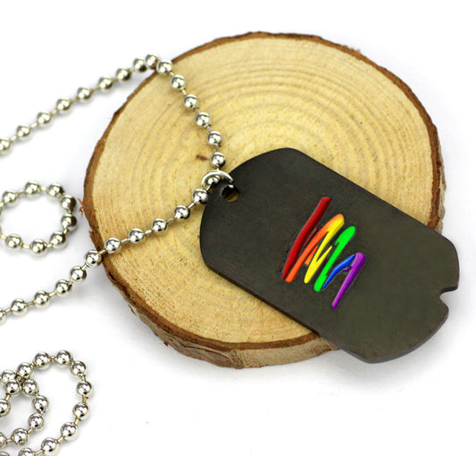 Stainless Steel Rainbow Dog Tag Necklace