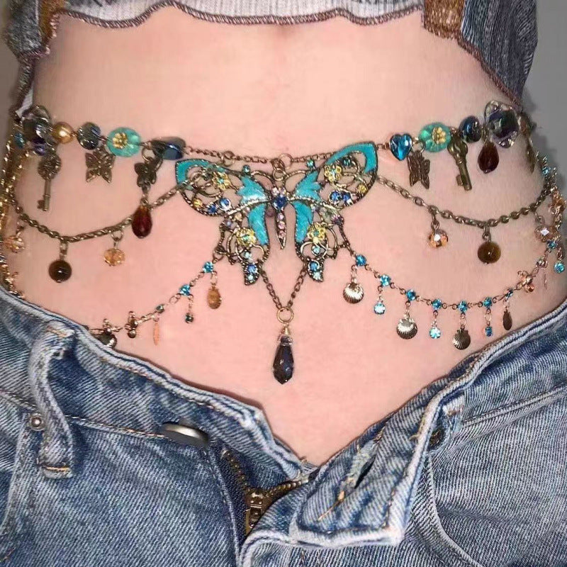 "Butterfly Deluxe" - Vintage Handmade Beaded Necklace/Waist Chain