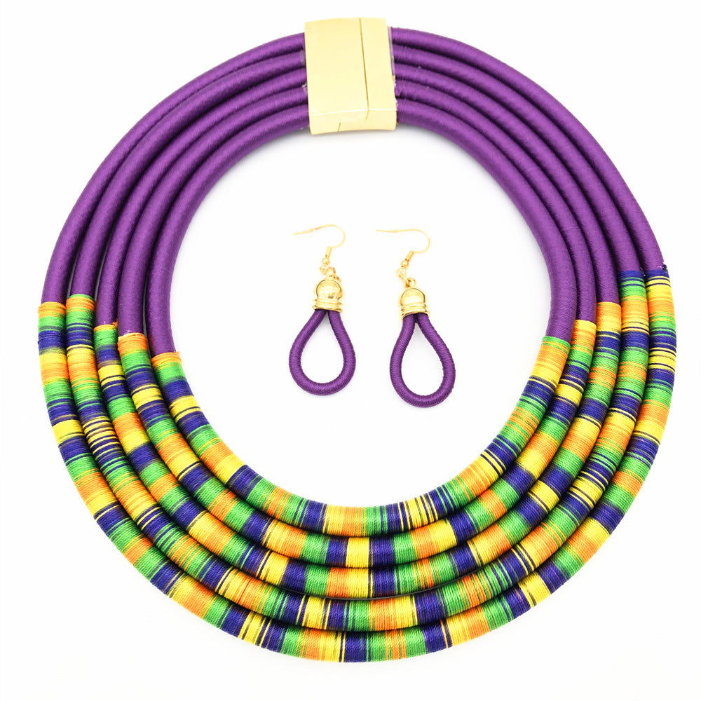 Cultural Multilayer Choker Necklaces and Earrings Jewelry Set