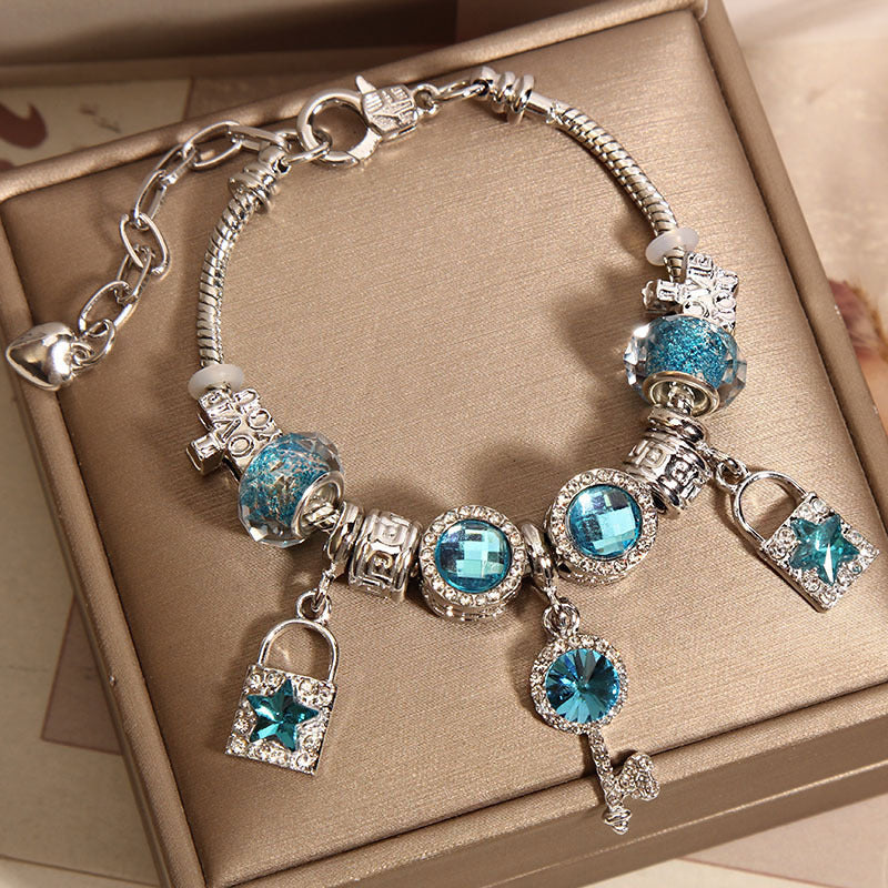 "Key to My Heart" - Handcrafted Turquoise Charm Bracelet