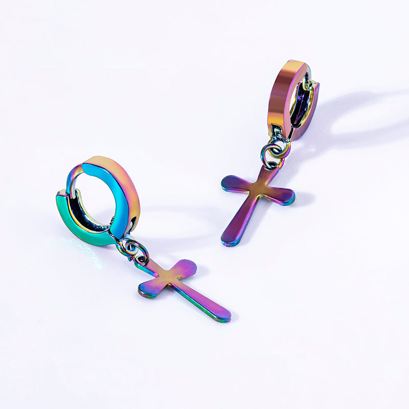 Small Cross Hoop Earrings for Men