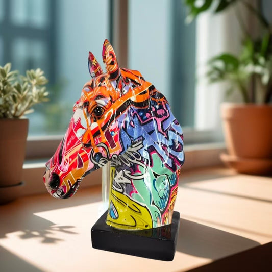 Colorful Horse Head Graffiti Sculpture