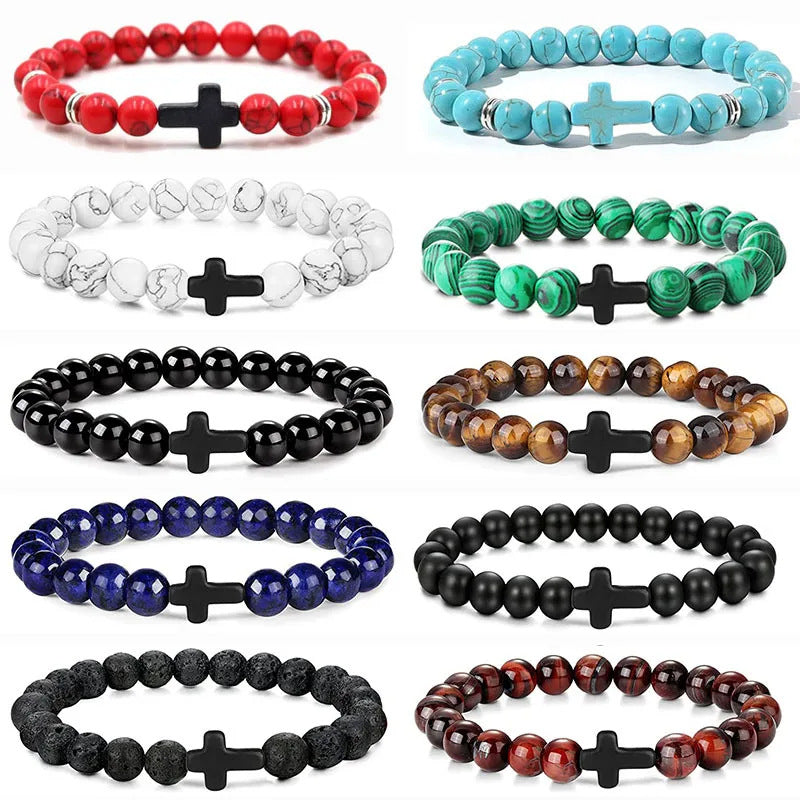 Natural Stone Beaded Cross Bracelets
