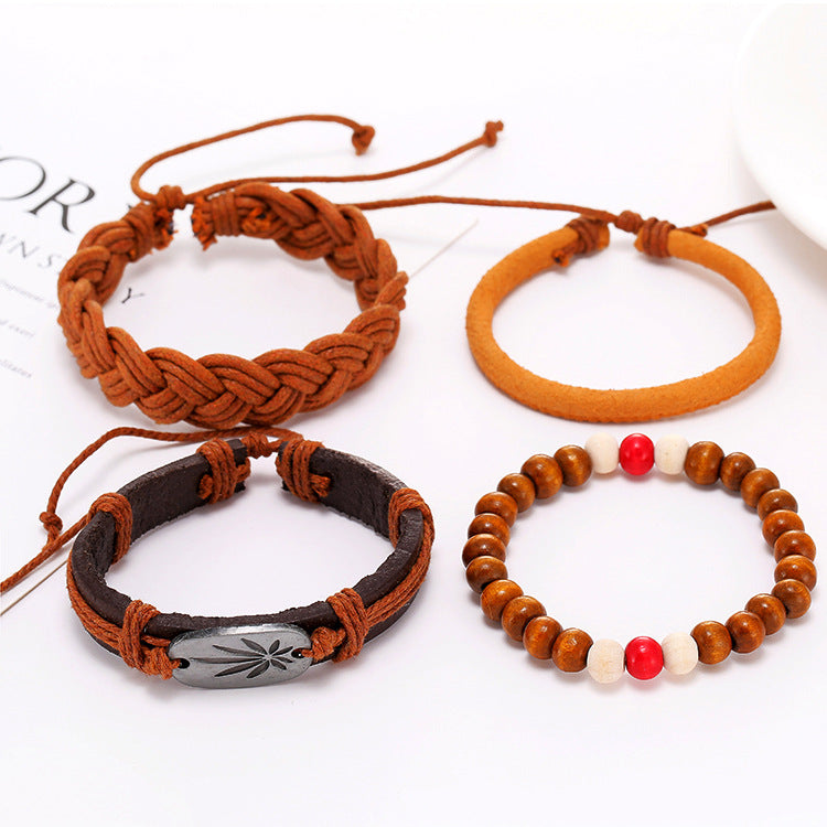 Multi-piece Leaf Leather Bracelet