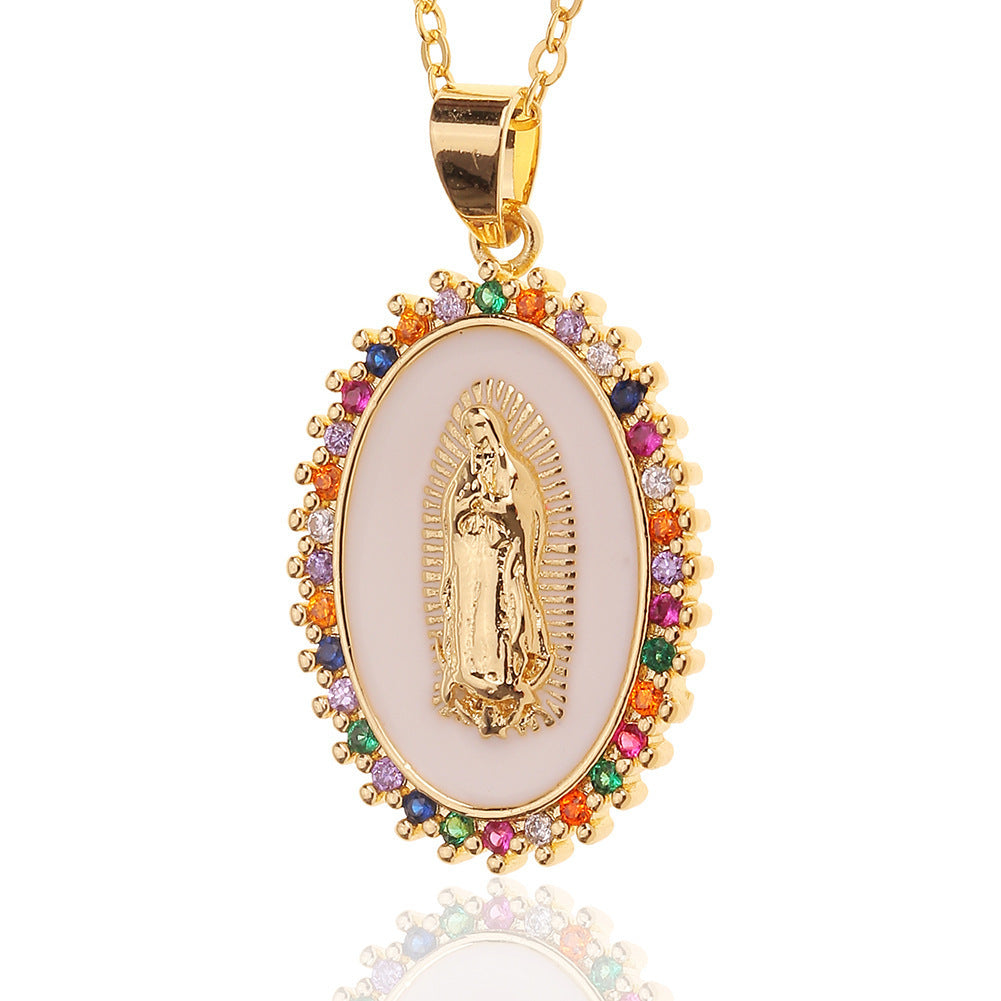 Micro-encrusted Zirconia Religious Virgin Mary Pendant Necklaces