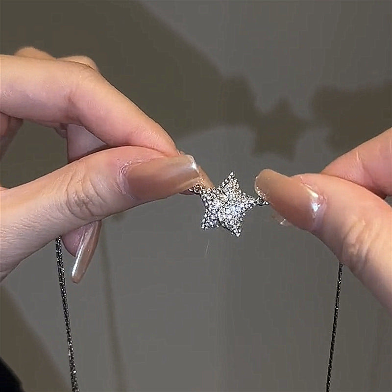Magnetic Stainless Steel Five-pointed Star Necklace with Rhinestones