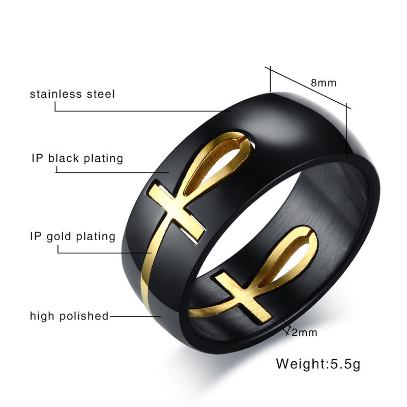 Stainless Steel Two-tone Detachable Egyptian Ankh Cross Ring