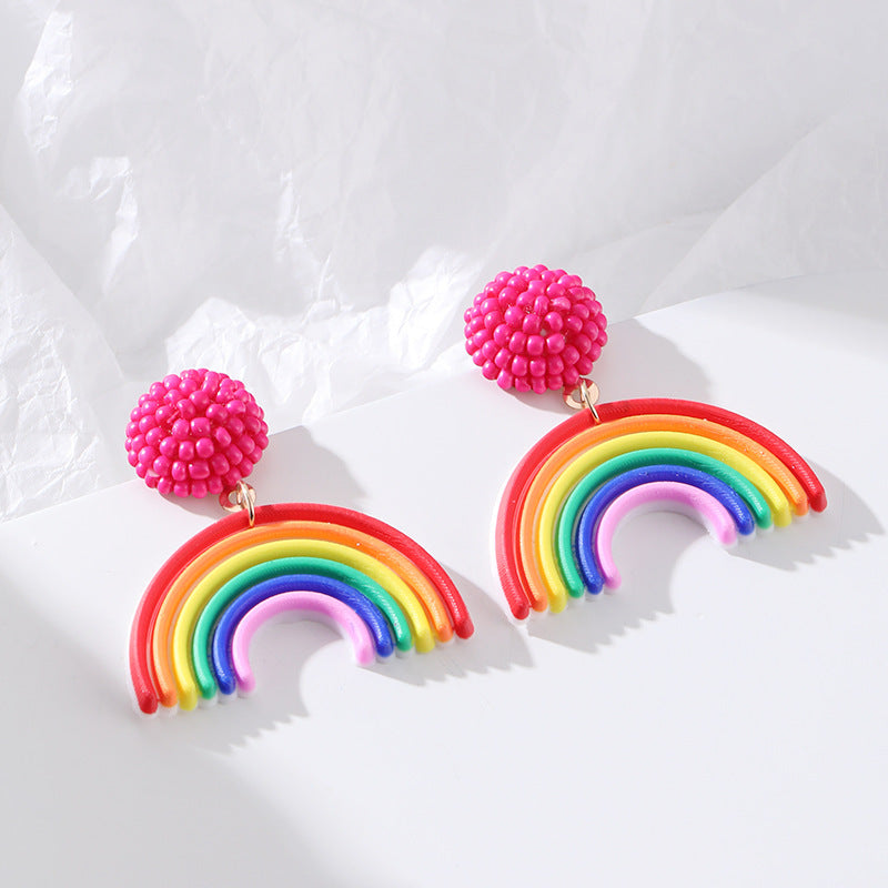 "Lucky Rainbow" - Rice Bead Head Rainbow Earrings