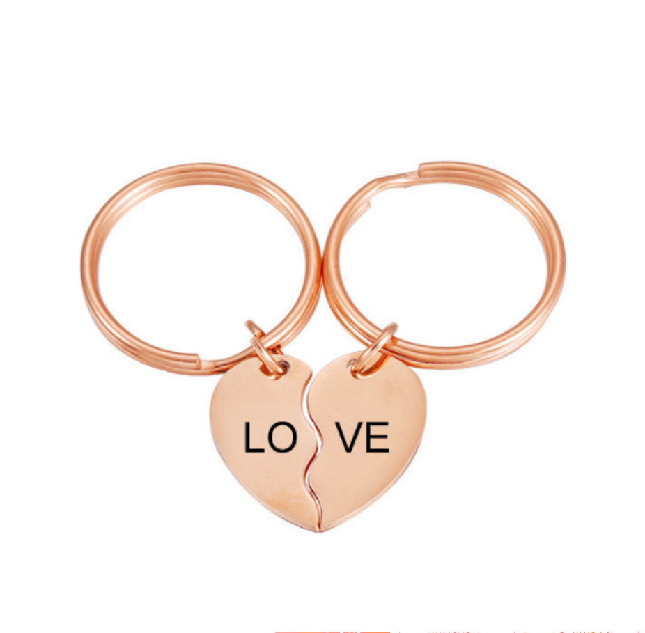 "Love is Weird"- Stainless Steel Heart-shaped Keychain for Couples