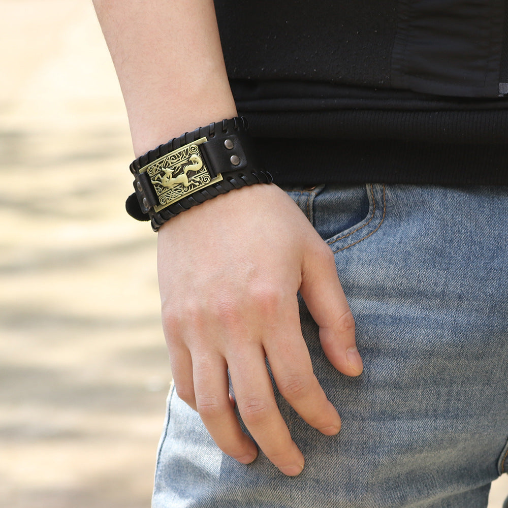 Leather Metal Extra Wide Bracelet