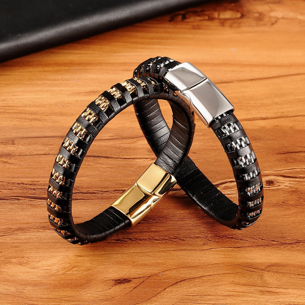 Stainless Steel Multi Leather Rope Bracelet