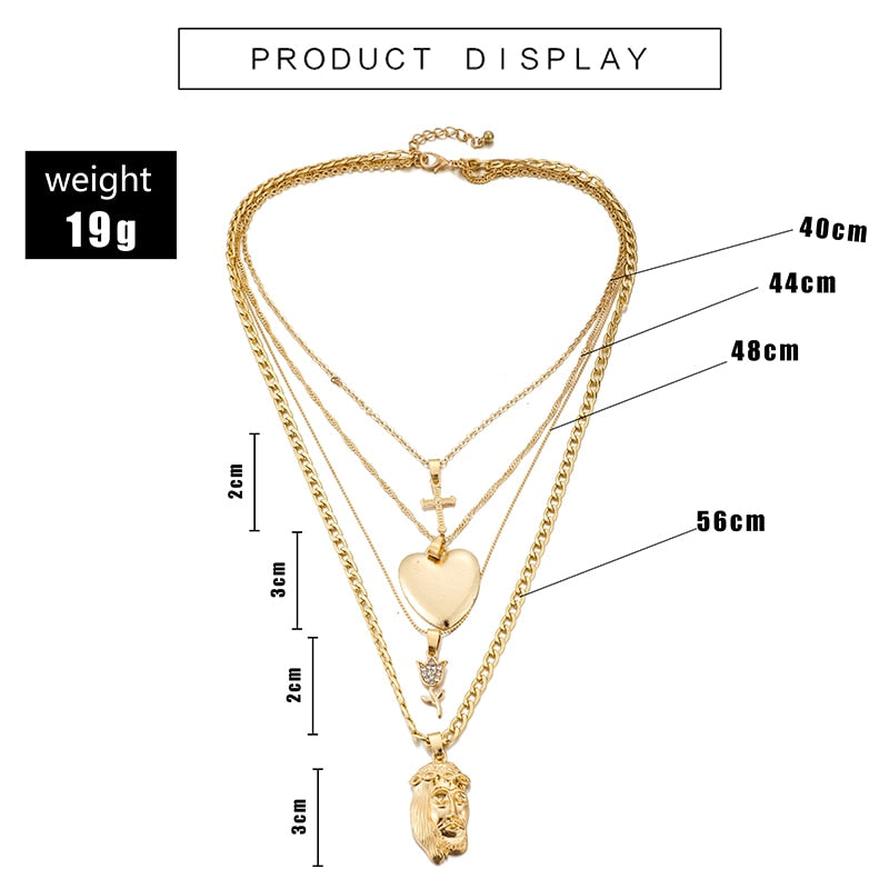Multi-layered Gold-plated Heart Cross Pendant Necklace