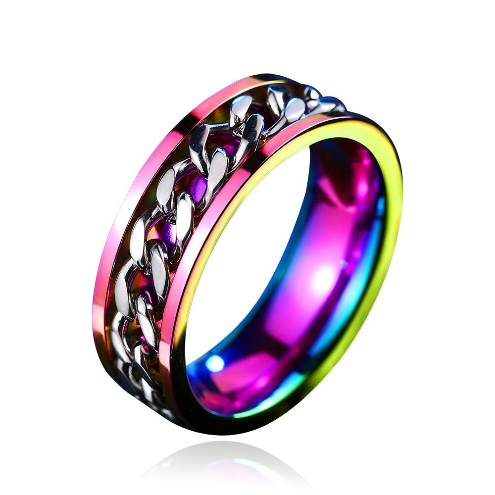 Rainbow Stainless Steel Rotating Ring