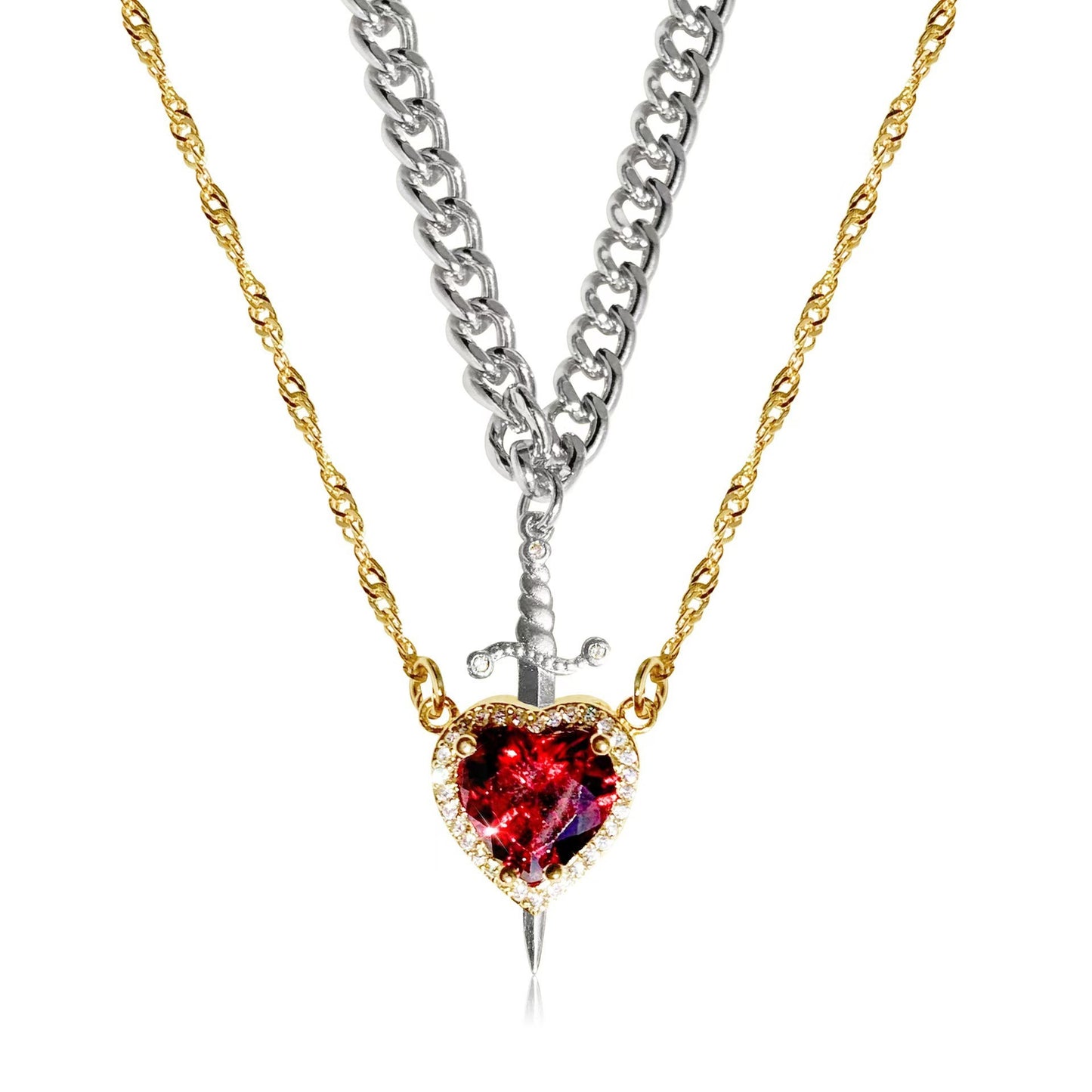 Heart And Sword Necklace Set