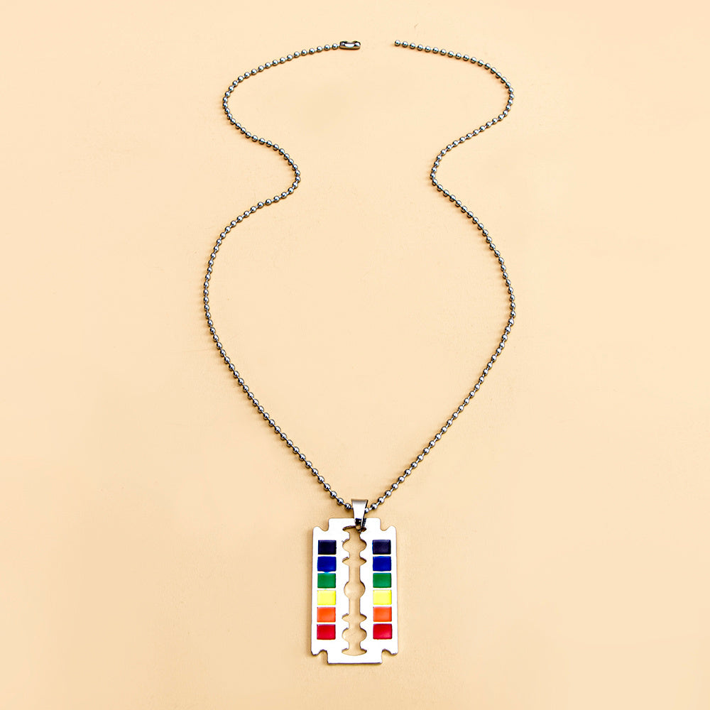 Rainbow Safety Razor Blade Necklace