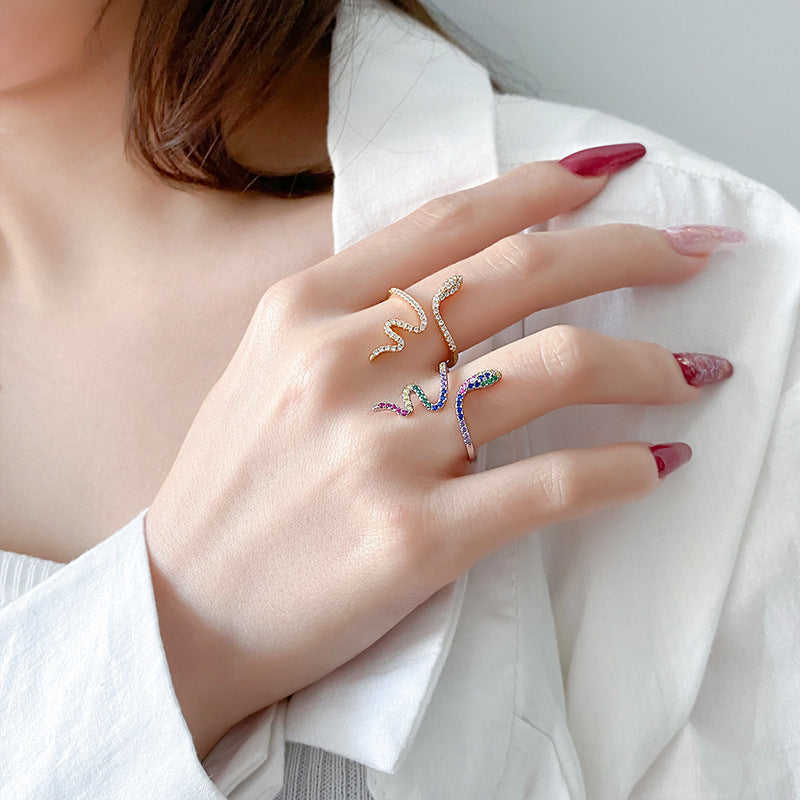 Sterling Silver Diamond Snake Ring