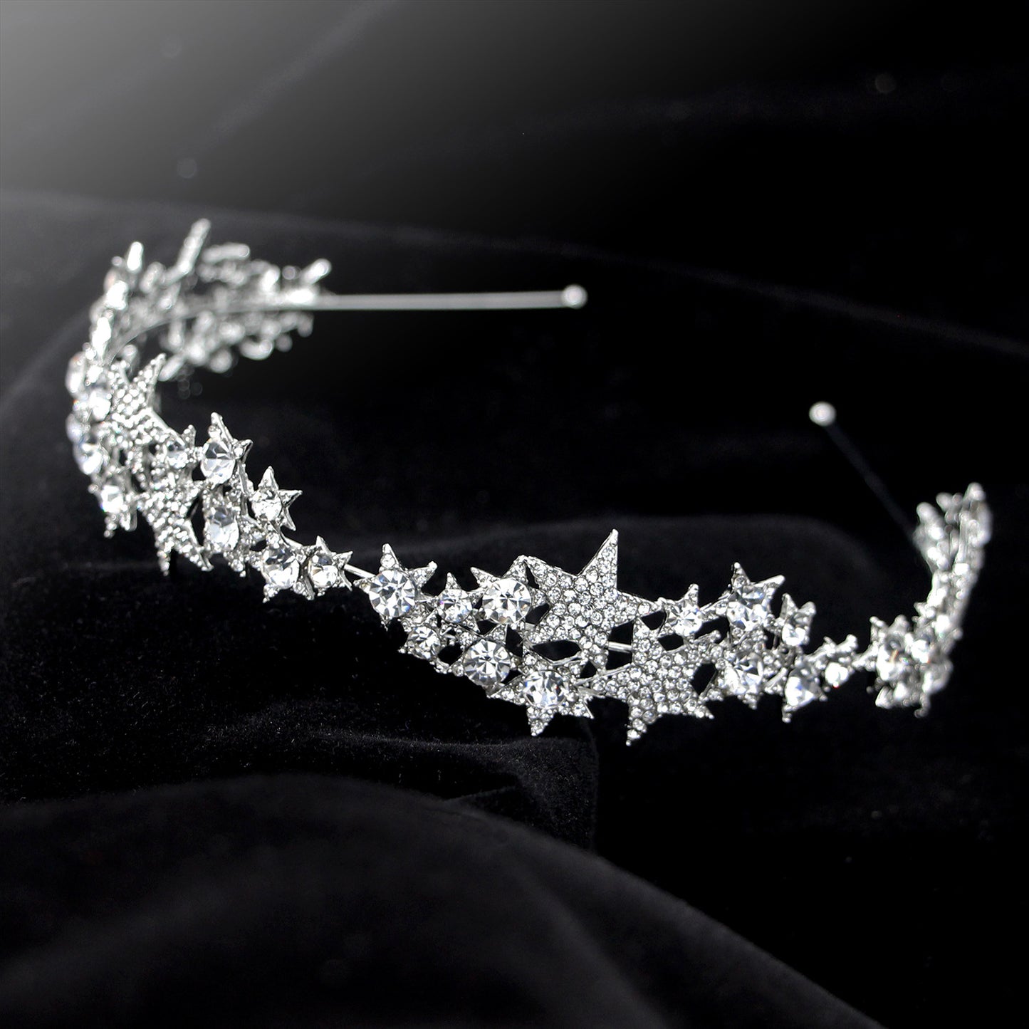 Silver Stars Bridal Veil Hairband