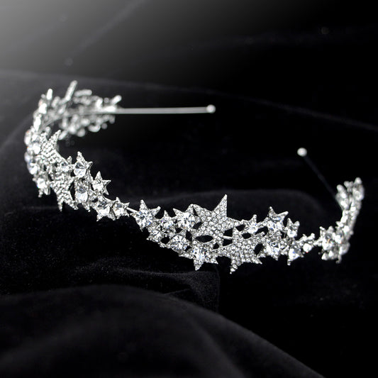 Silver Stars Bridal Veil Hairband