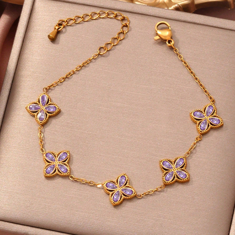 Small Flowers Inlaid Zircon Bracelet