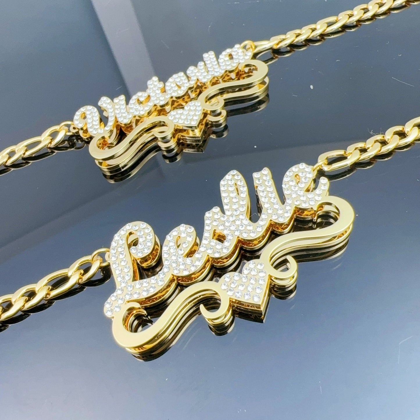 Personalized  Heart-shaped Double-layer Nameplate Necklace