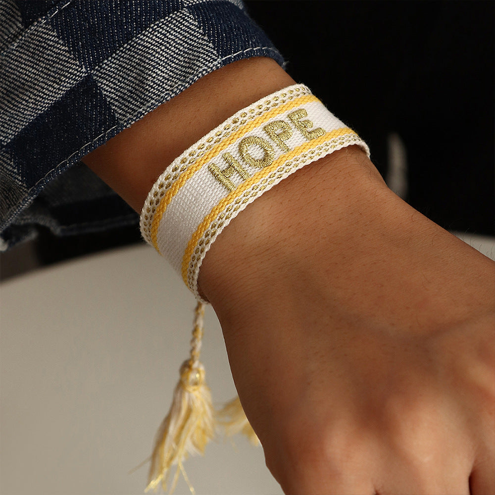 "Love & Hope" - Handwoven Embroidery Bracelet
