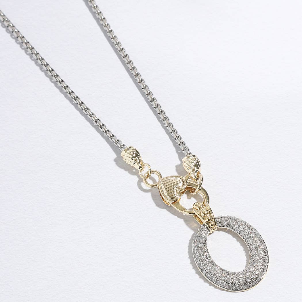 "Oh Love" - Two-tone CZ Stone Oval Pendant Necklace
