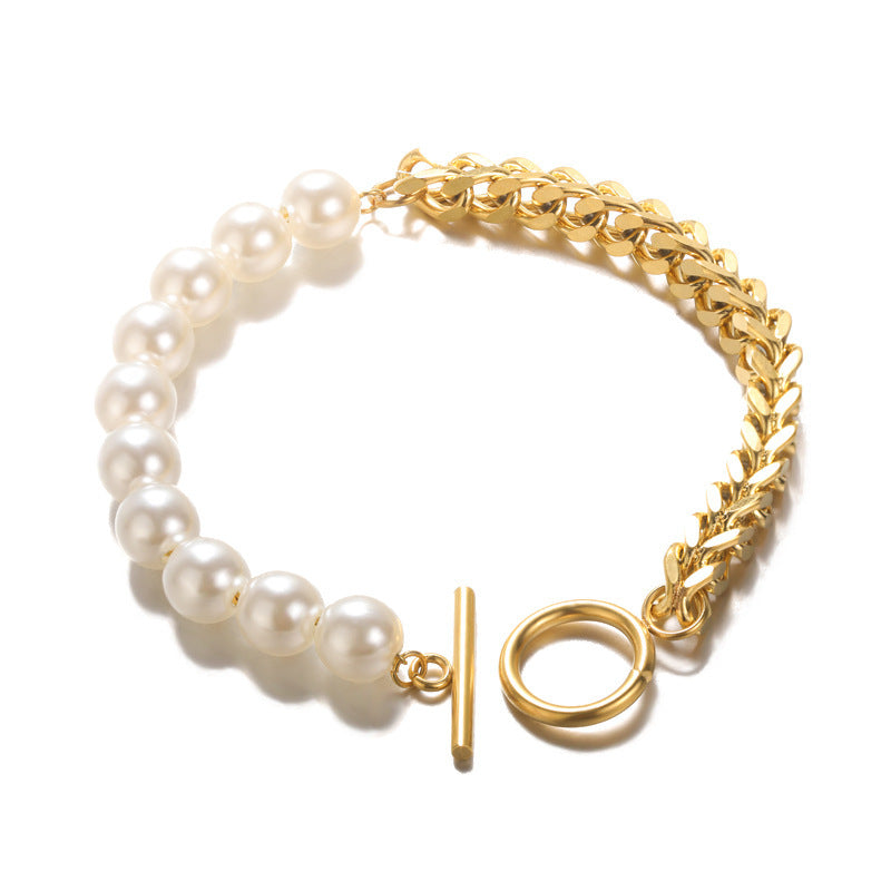 "On the Cusp"- Simulated Pearl and Stainless Steel Bracelet