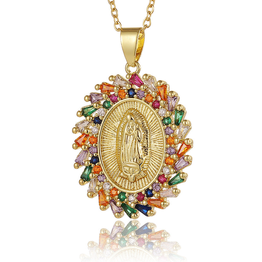 Micro-encrusted Zirconia Religious Virgin Mary Pendant Necklaces
