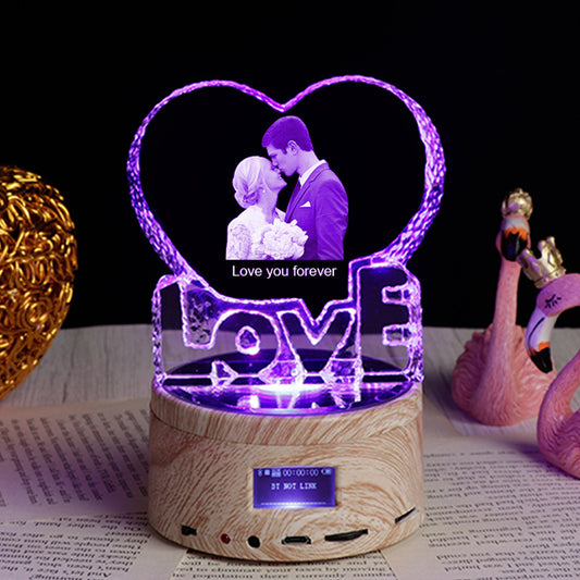 "Personalized Crystal Photo Night Lamp" - 3D Color Changing/Rotating Bluetooth Music Player