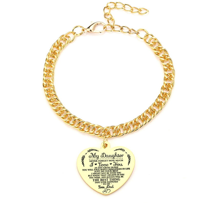 "To My Daughter" Heart Pendant Thick Chain Bracelets