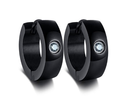 Small Stainless Steel Hoop Earrings with Diamond