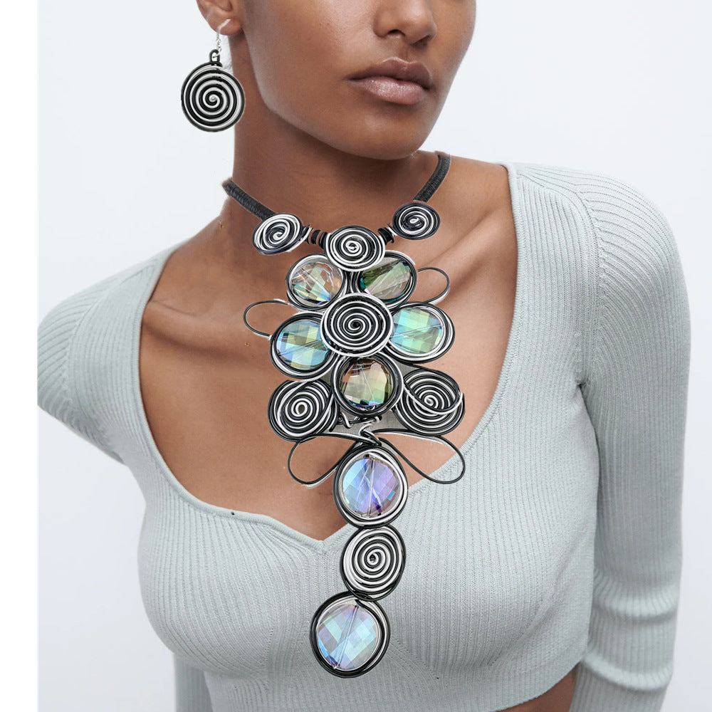 "Uniquely Divine" - Handmade Glass Aluminum Wire Necklace and Earrings Set