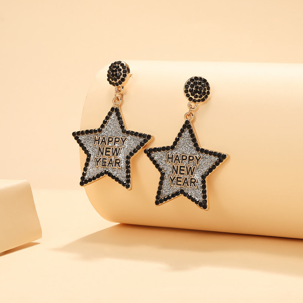 Rhinestone Glitter Happy New Year Earrings