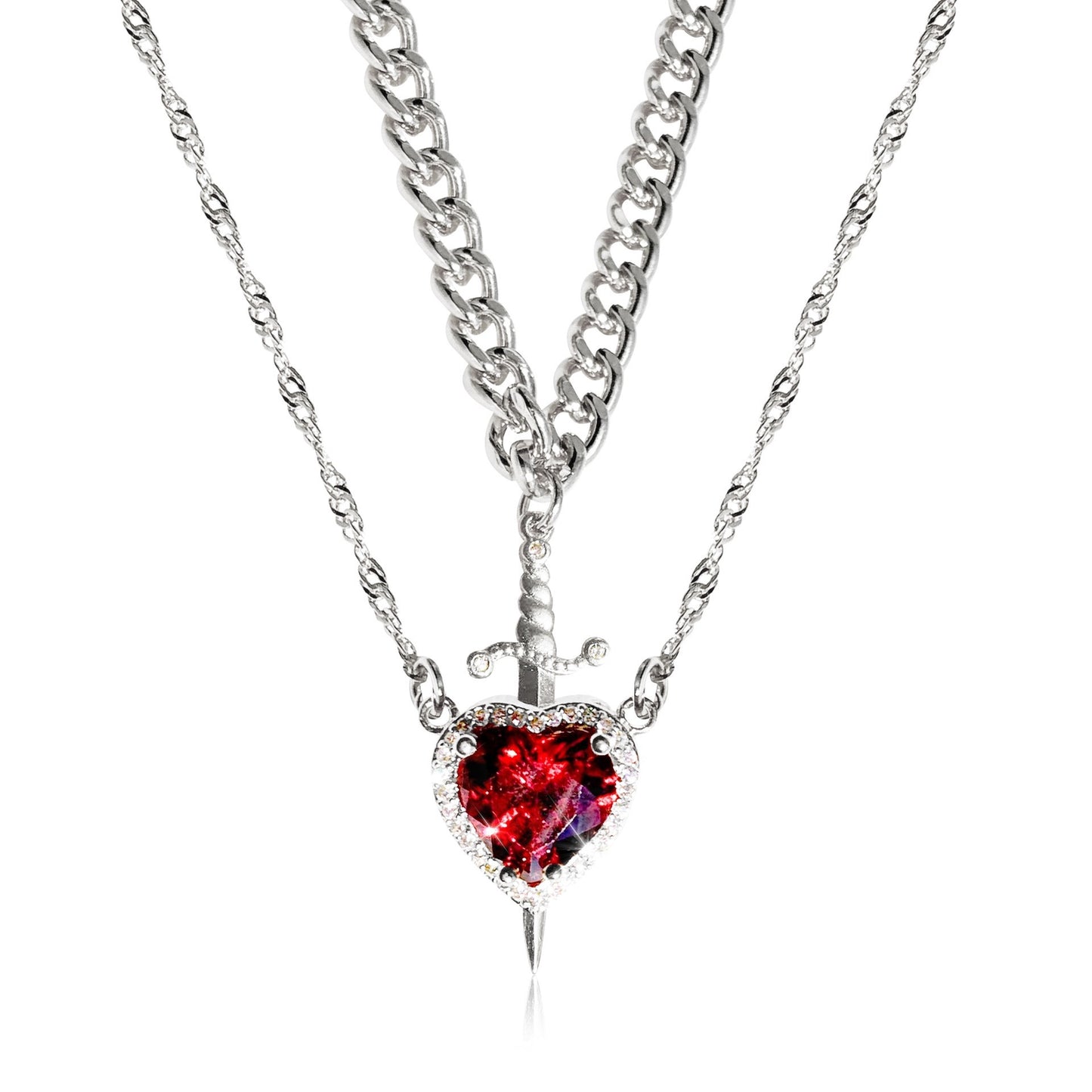 Heart And Sword Necklace Set