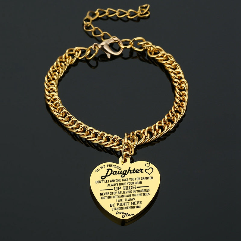 "To My Daughter" Heart Pendant Thick Chain Bracelets