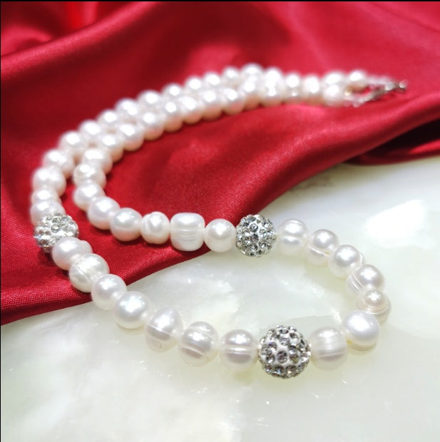 "Diamond Pearl" - Necklace Bracelet Set