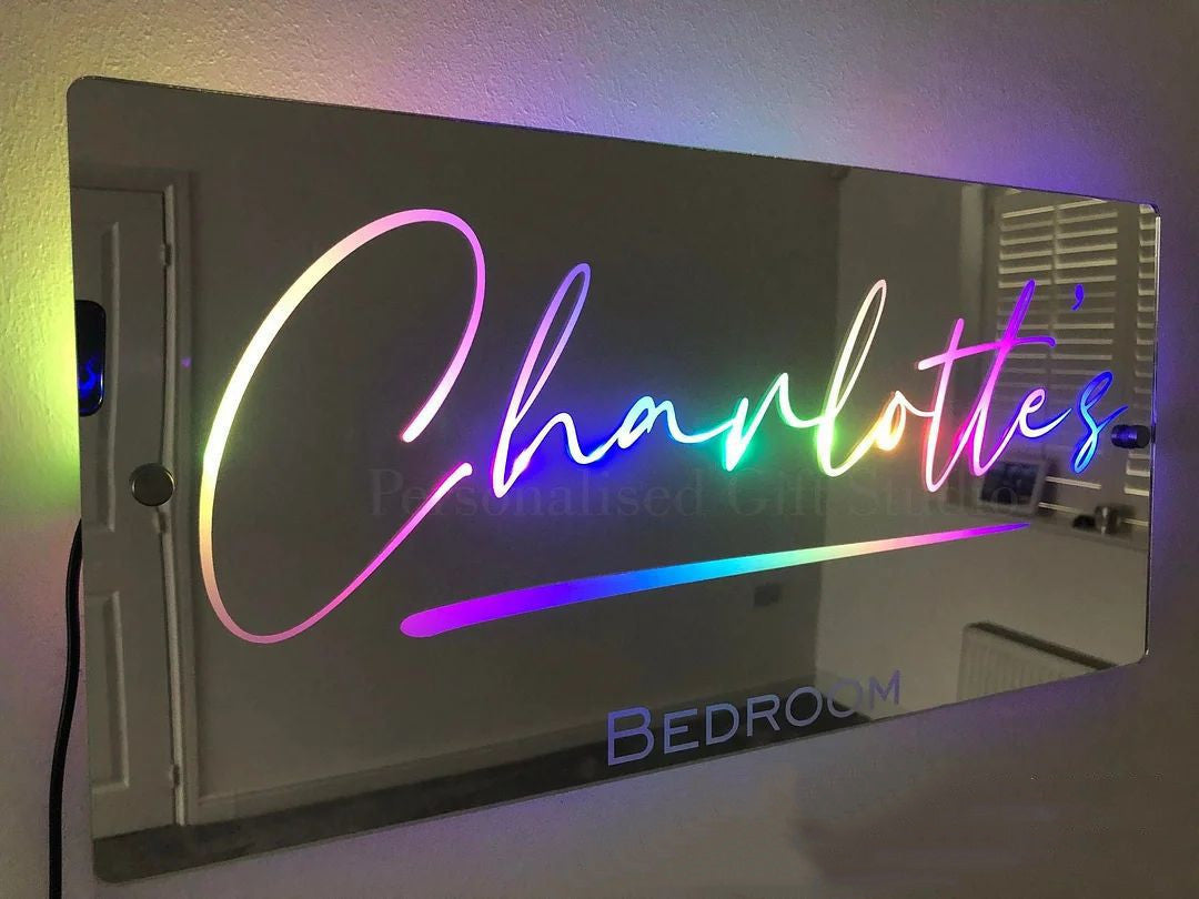 Personalized Name Mirror LED Light For Bedroom