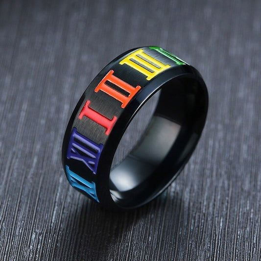 "Numeral Rainbow" - Titanium Steel Ring for Men and Women