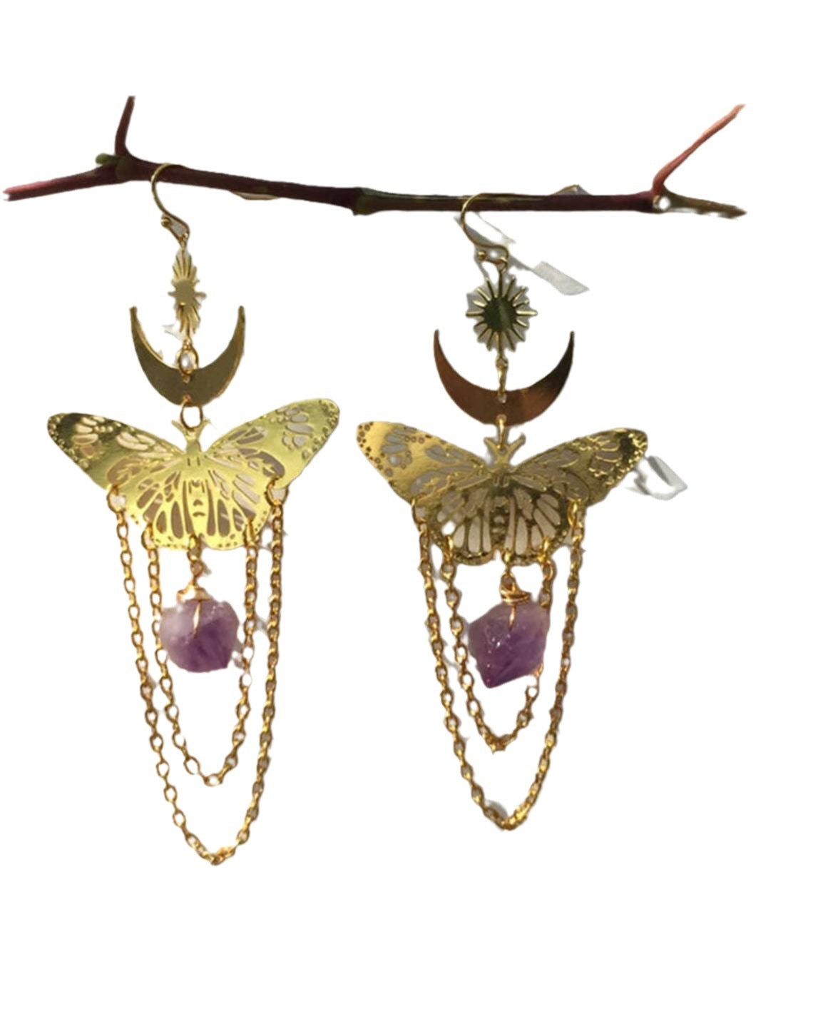 Amethyst Butterfly Moon Earrings