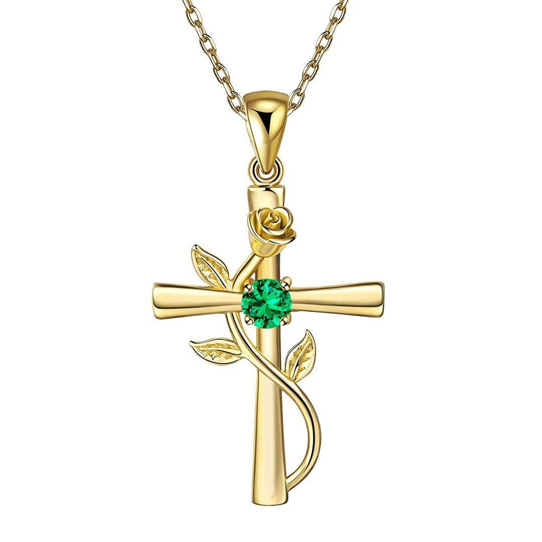 "Rose from the Cross" - Necklace (Birthstone)