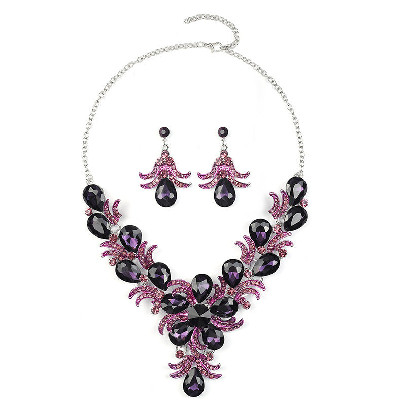 Diamond-Set Alloy Drop-Shaped Exaggerated Jewelry Necklace