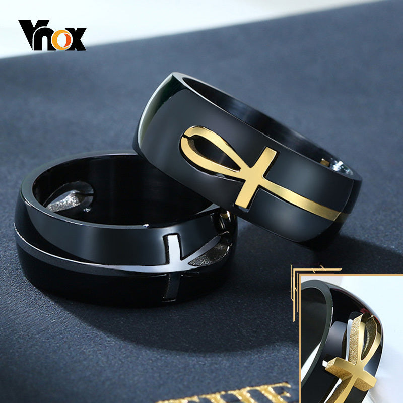 Stainless Steel Two-tone Detachable Egyptian Ankh Cross Ring