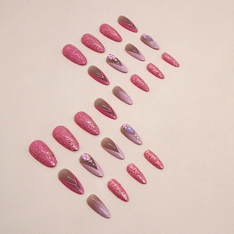 Pink Almond-shaped Double French False Nails