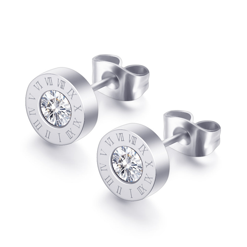 "Roman Numerals" - Diamond Stud Earrings