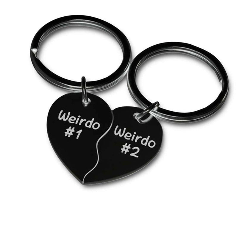 "Love is Weird"- Stainless Steel Heart-shaped Keychain for Couples