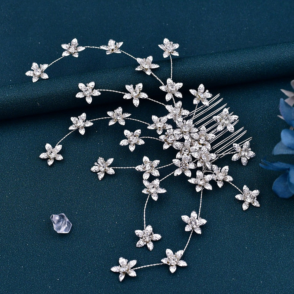 Handmade Bridal Floral Rhinestones Hair Comb Ornament